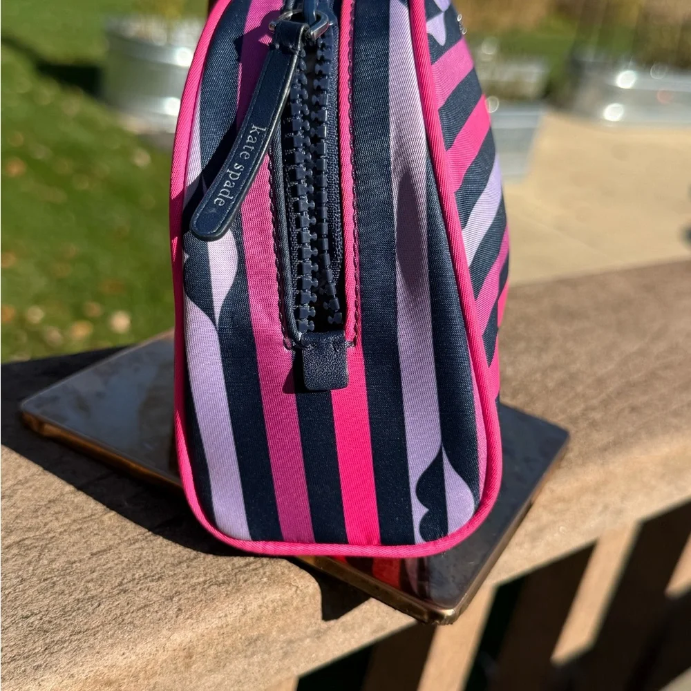 Kate Spade Limited Edition Nylon Striped Lips Cosmetic Bag Clutch Travel NWOT